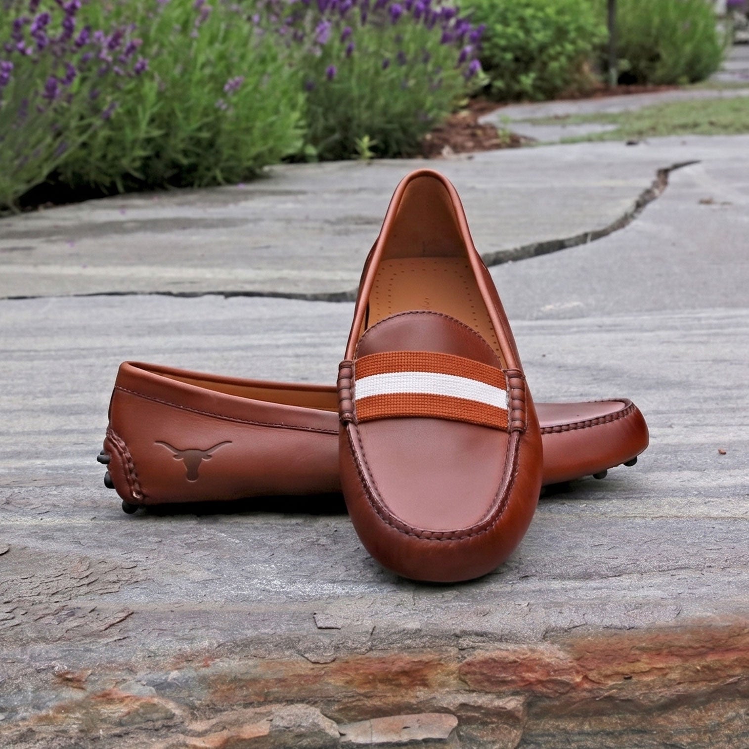 University of Texas Surcingle Driving Shoes (Burnt Orange-White) (Chestnut Leather-Logo)