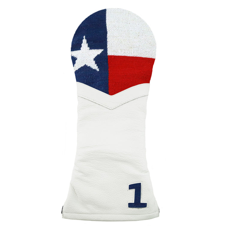 White golf headcover with Big texas flag logo