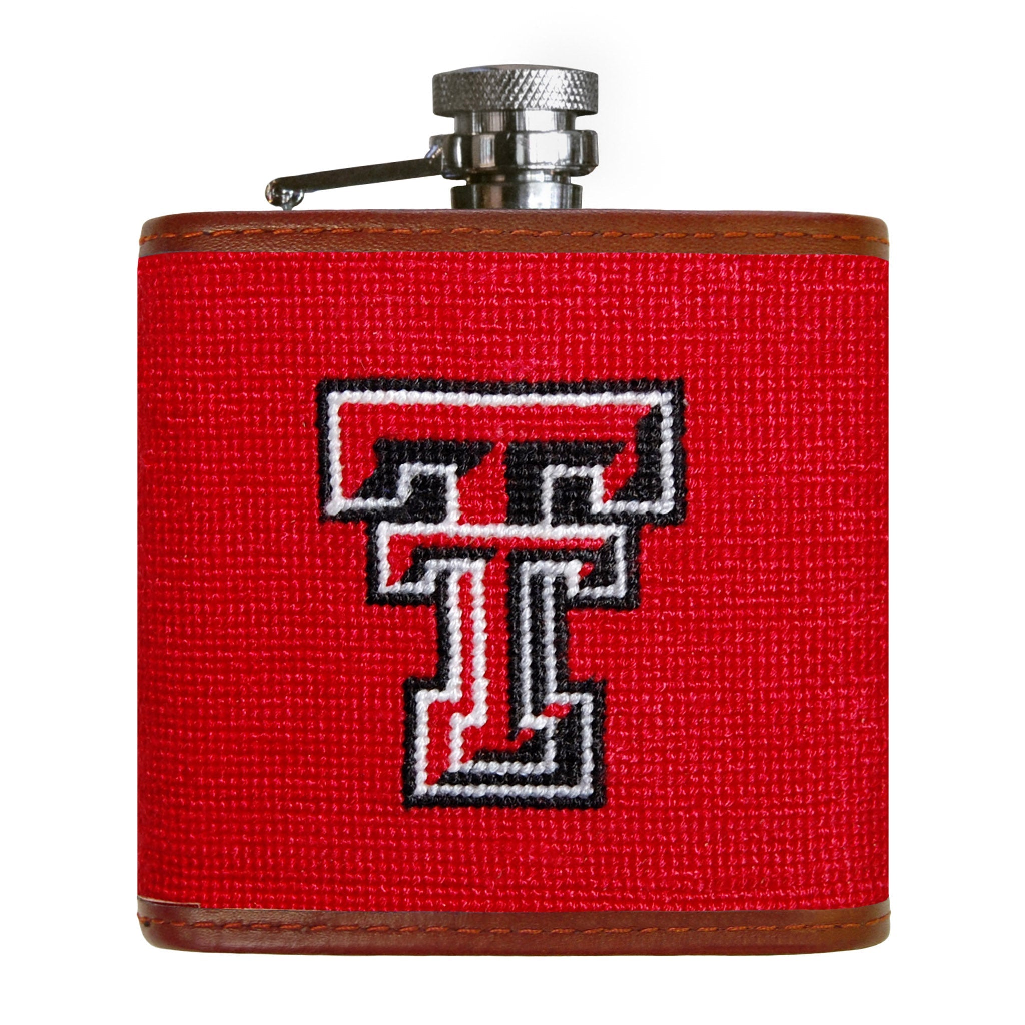 Texas Tech logo needlepoint flask with monogram on back
