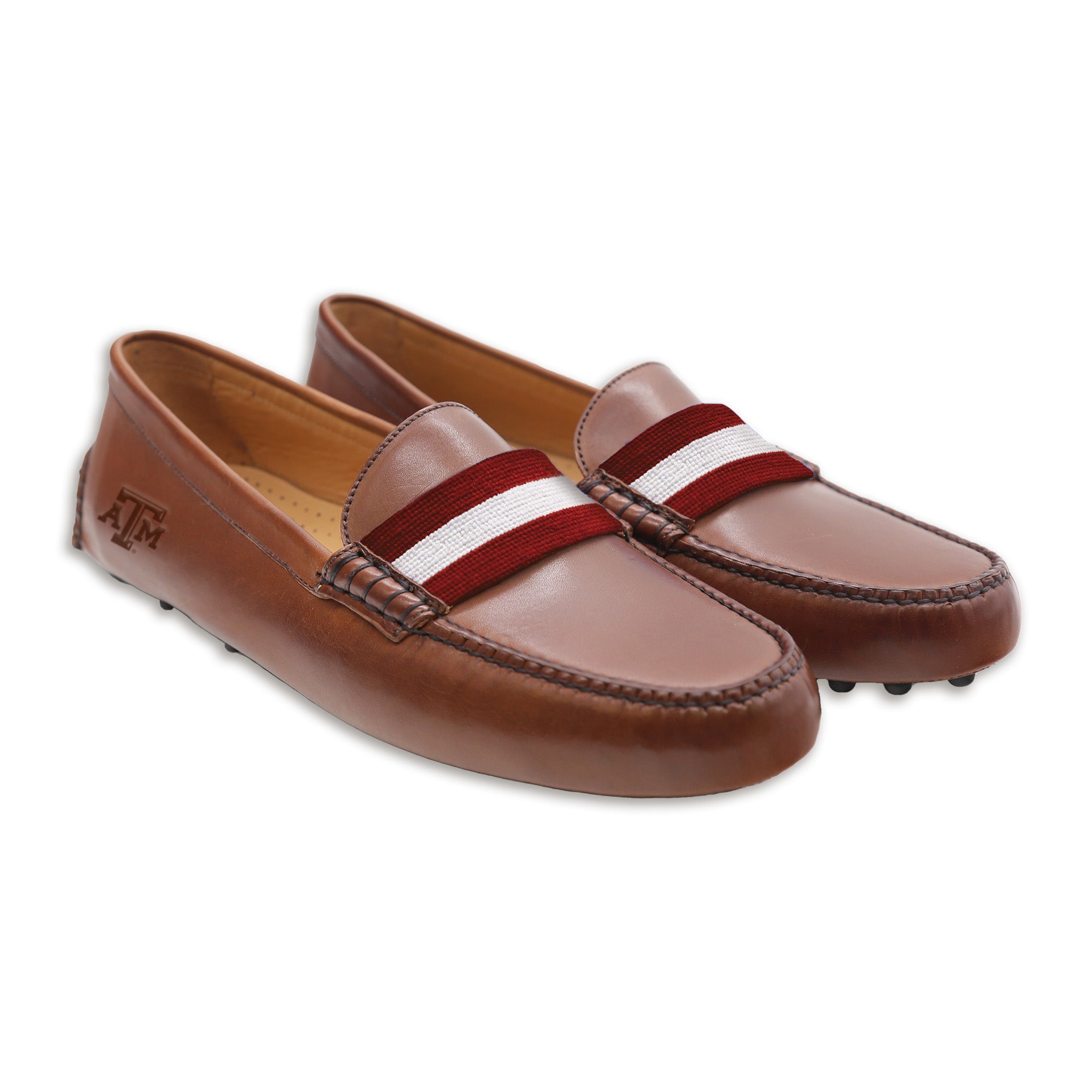 Texas A&M Surcingle Driving Shoes (Maroon-White) (Chestnut Leather-Logo)