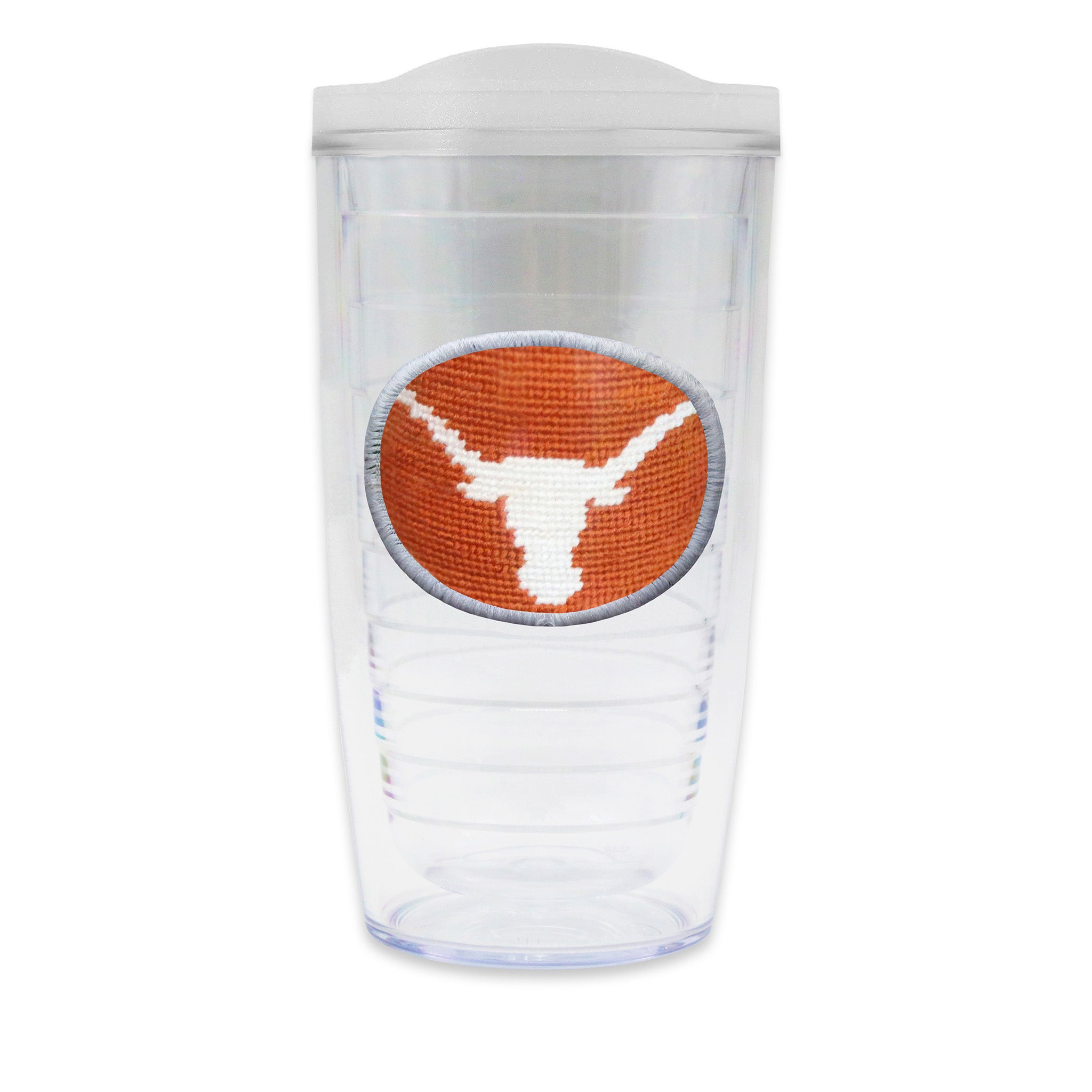 Tervis Tumbler with Texas logo needlepoint patch with frosted lid