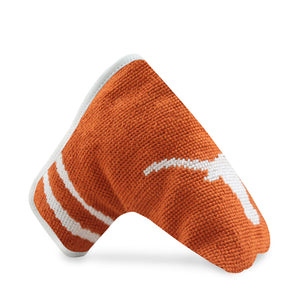 University of Texas Putter Headcover (Burnt Orange - White Diagonal Stripes) (White Leather)