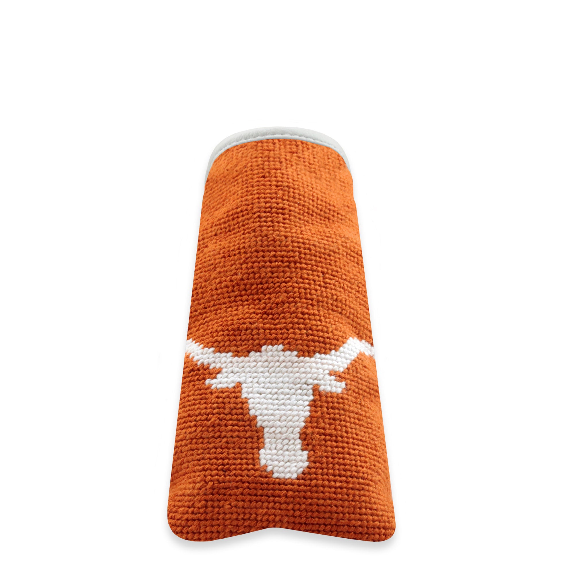 University of Texas Putter Headcover (Burnt Orange - White Diagonal Stripes) (White Leather)