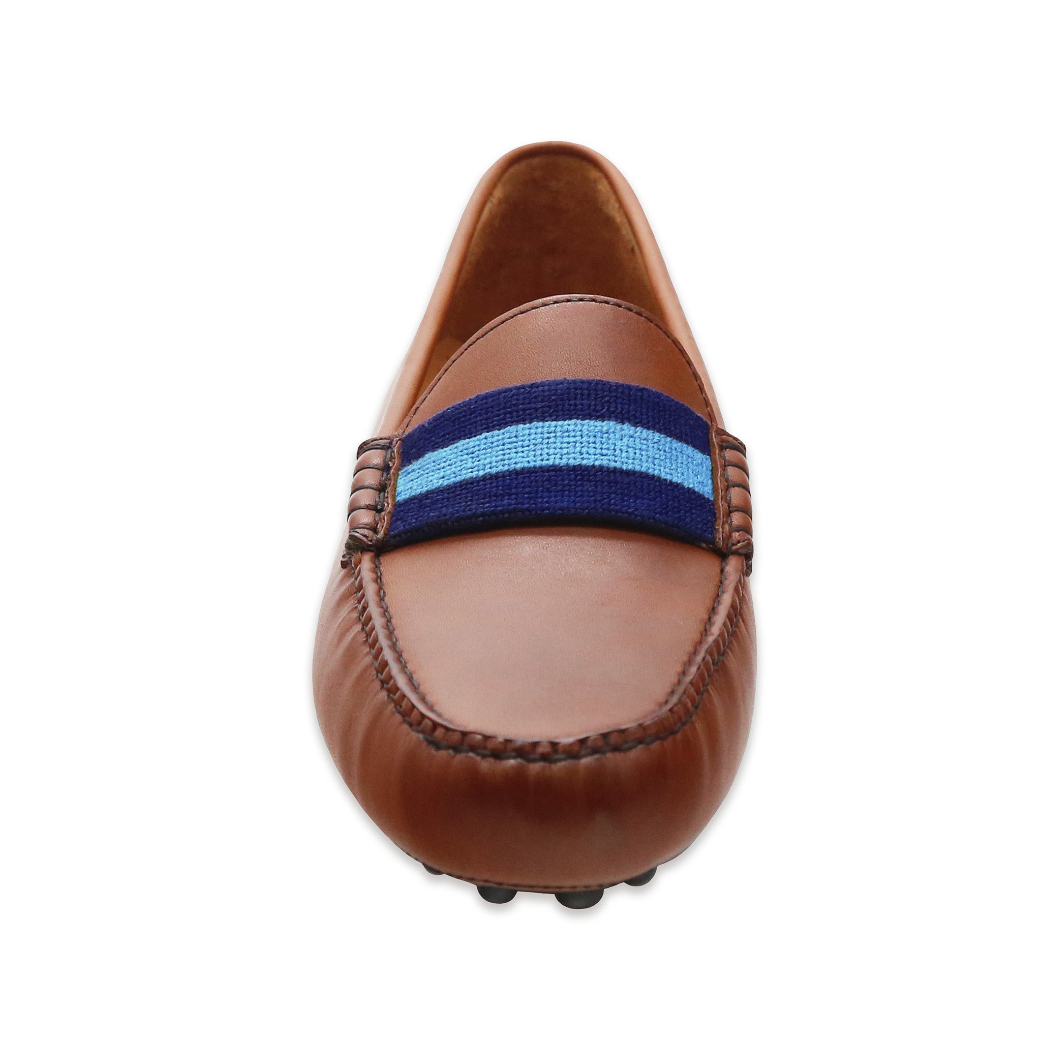 UNC Surcingle Driving Shoes (Dark Navy-Light Blue) (Chestnut Leather-Logo)