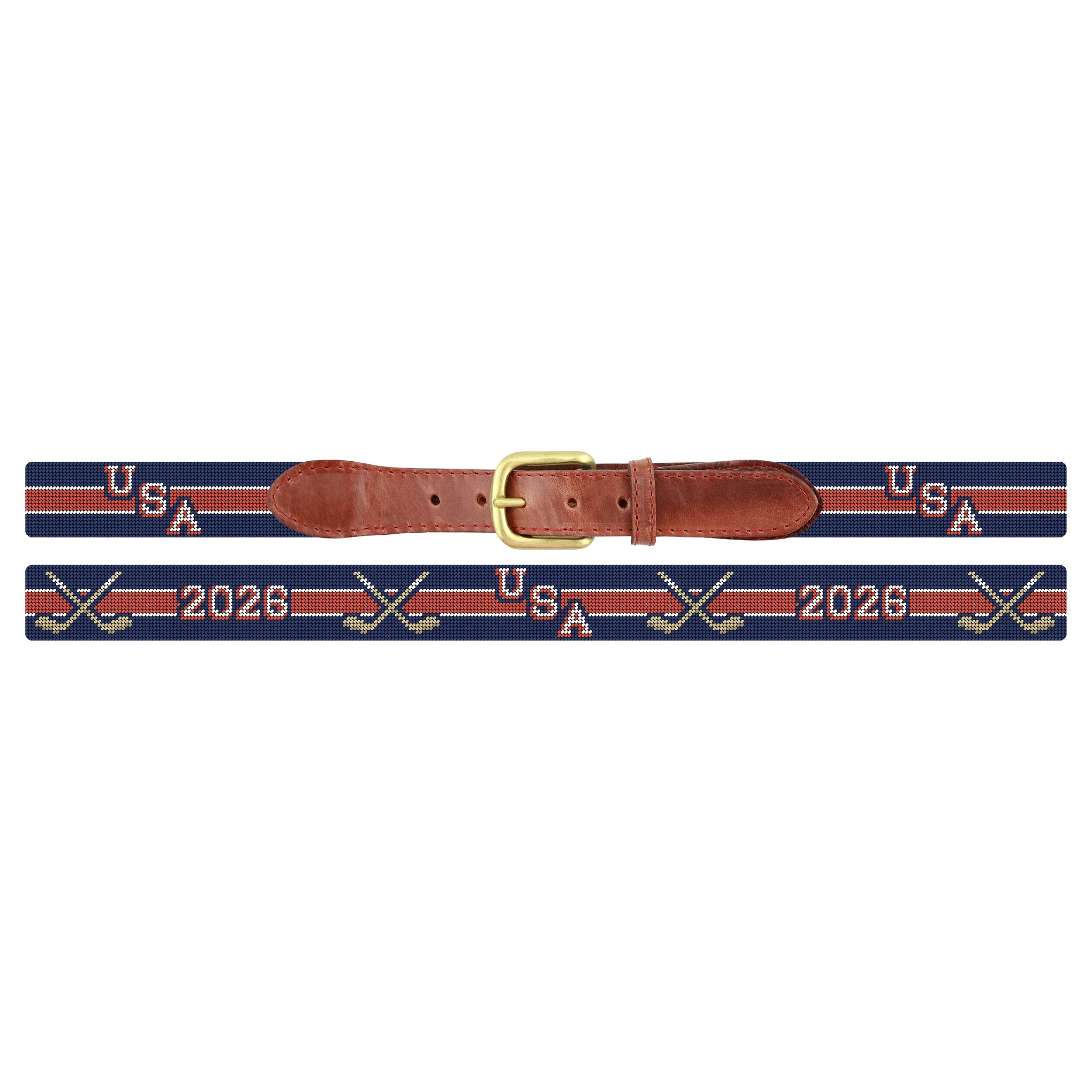 USA Hockey 2026 Belt (Classic Navy - Jersey Stripes)