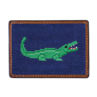 Smathers and Branson Alligator Classic Navy Needlepoint Credit Card Wallet Front side