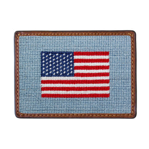 Smathers and Branson American Flag Antique Blue Needlepoint Credit Card Wallet Front side