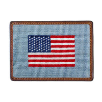 Smathers and Branson American Flag Antique Blue Needlepoint Credit Card Wallet Front side