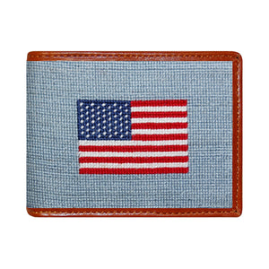 Smathers and Branson American Flag Antique Blue Needlepoint Bi-Fold Wallet  