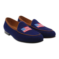 Smathers and Branson American Flag Needlepoint Belgian Loafers Dark Navy Pair 