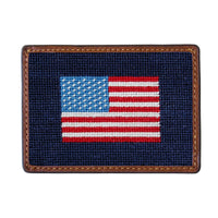 Smathers and Branson American Flag Dark Navy Needlepoint Credit Card Wallet Front side