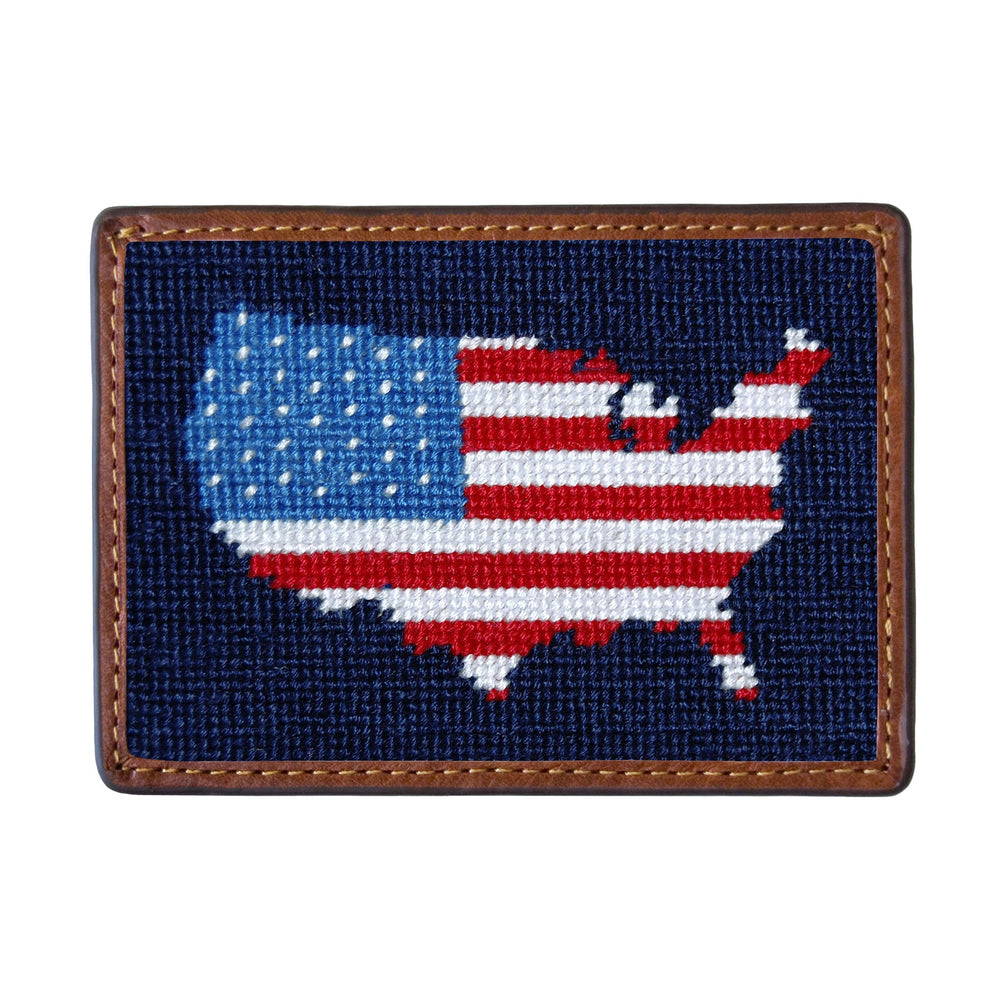 Smathers and Branson Americana Dark Navy Needlepoint Credit Card Wallet Front side