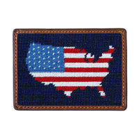 Smathers and Branson Americana Dark Navy Needlepoint Credit Card Wallet Front side