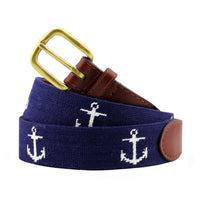 Smathers and Branson dark navy anchor needlepoint belt with white anchors 