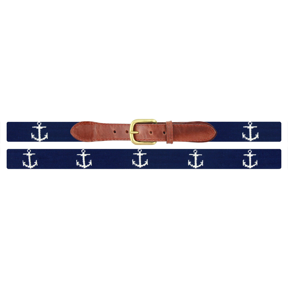 Smathers and Branson dark navy anchor needlepoint belt with white anchors 