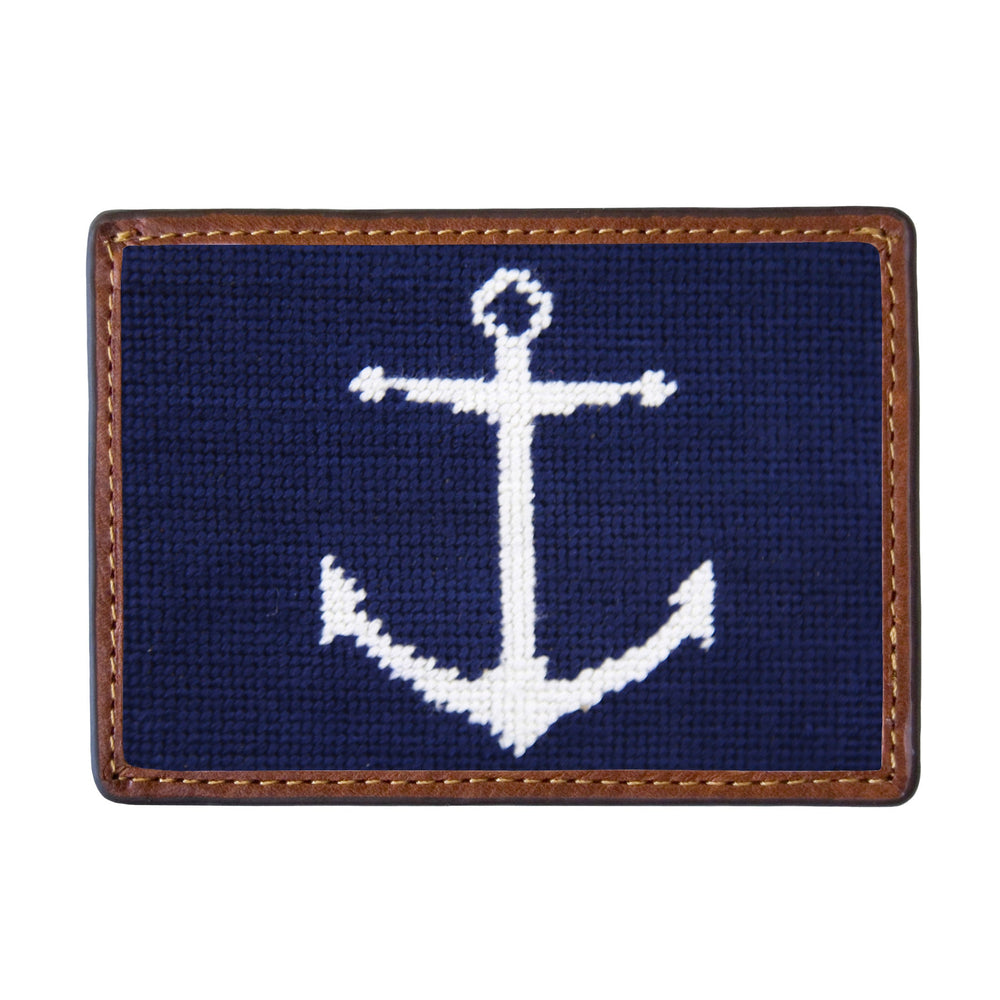 Smathers and Branson Anchor Dark Navy Needlepoint Credit Card Wallet Front side