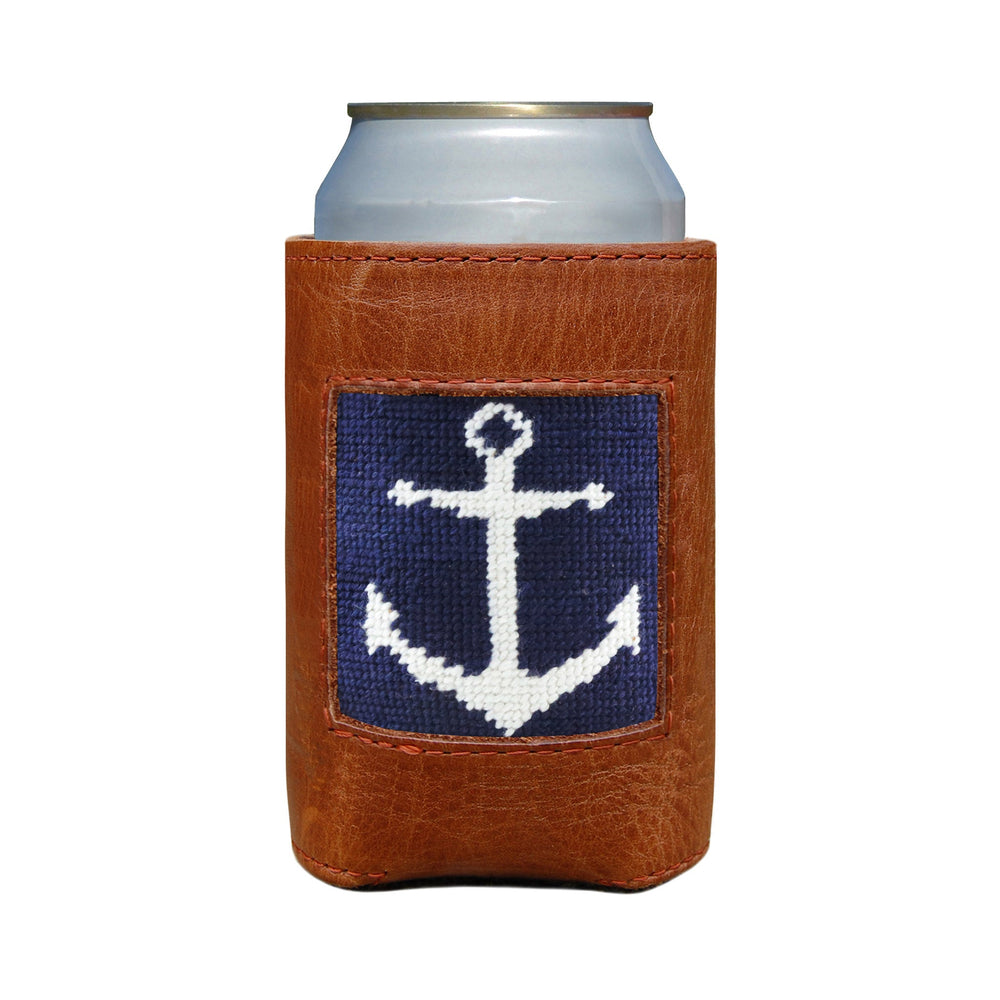 Smathers and Branson Anchor Dark Navy Needlepoint Can Cooler   