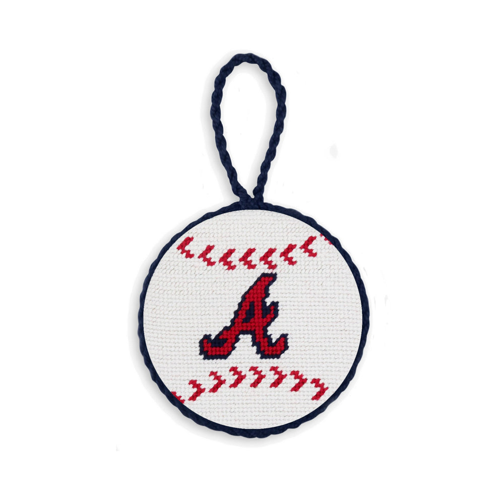 Smathers and Branson Atlanta Braves Baseball Needlepoint Ornament Dark Navy Cord  