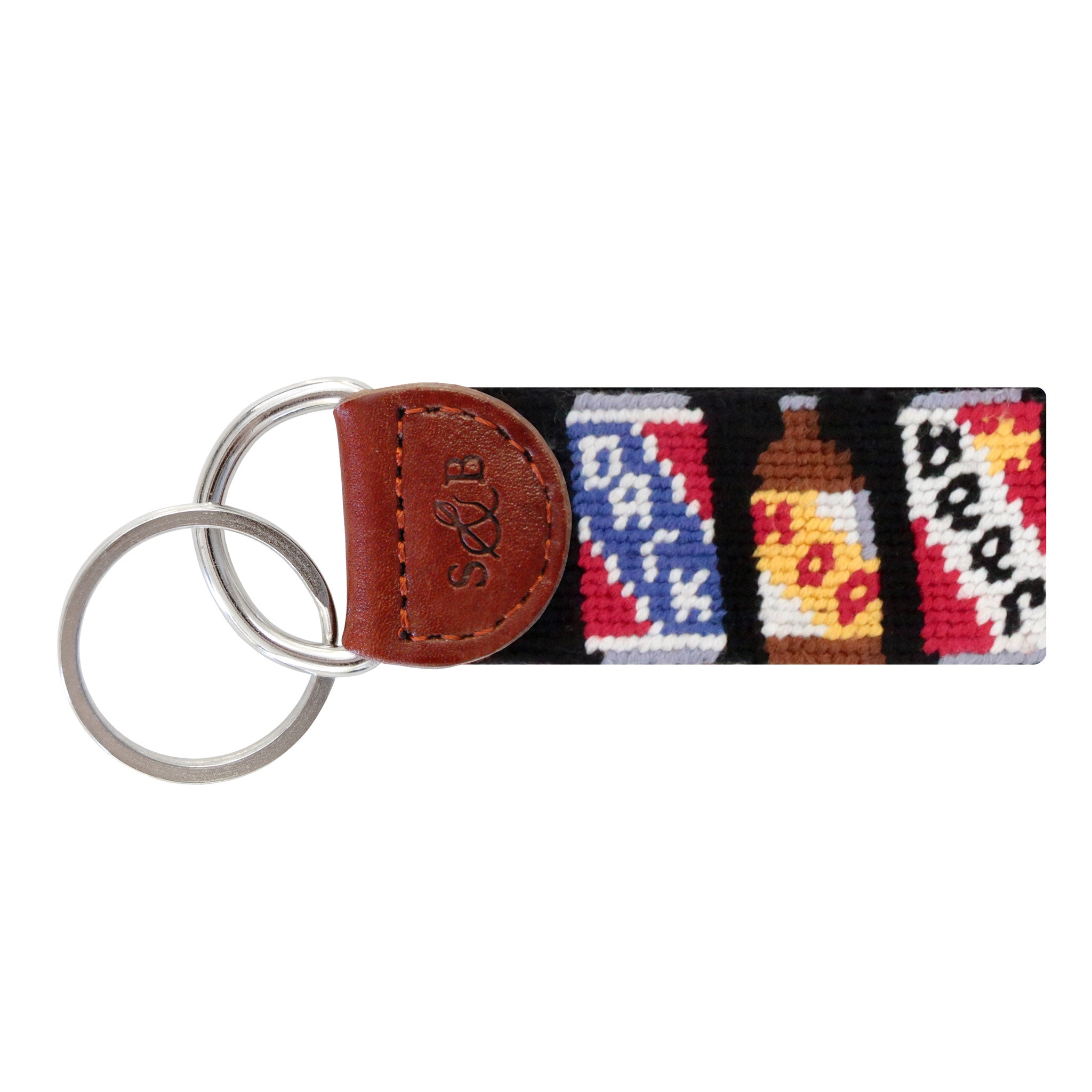 Smathers and Branson Beer Cans Black Needlepoint Key Fob  