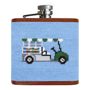 Smathers and Branson Beverage Cart Light Blue Needlepoint Flask Front 
