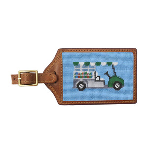 Smathers and Branson Beverage Cart Light Blue Needlepoint Luggage Tag 