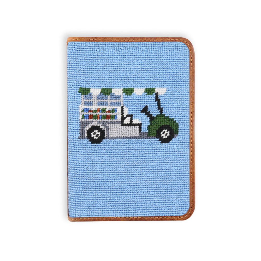 Smathers and Branson Beverage Cart Light Blue Needlepoint Golf Scorecard Holder  