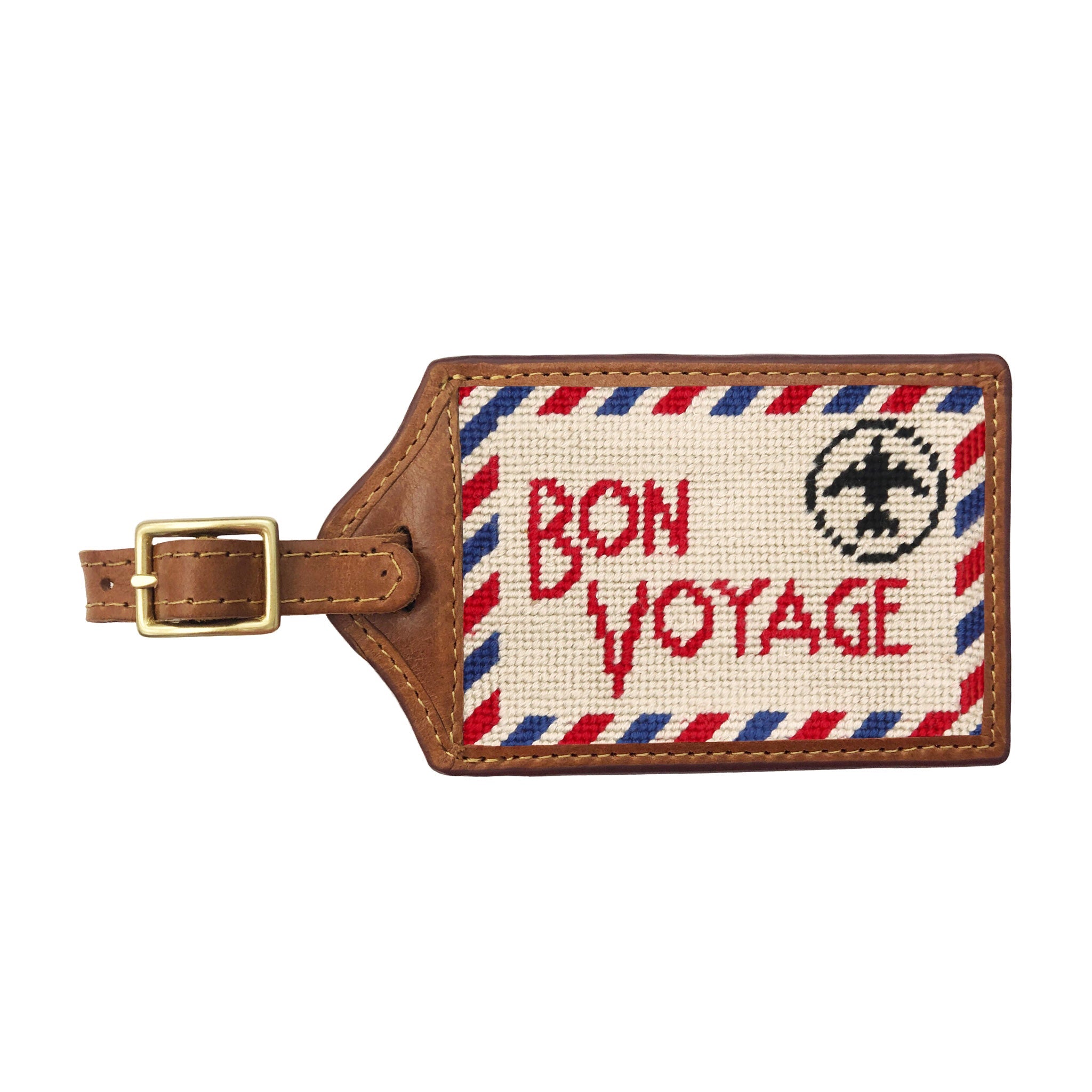Smathers and Branson Bon Voyage Light Khaki Needlepoint Luggage Tag 