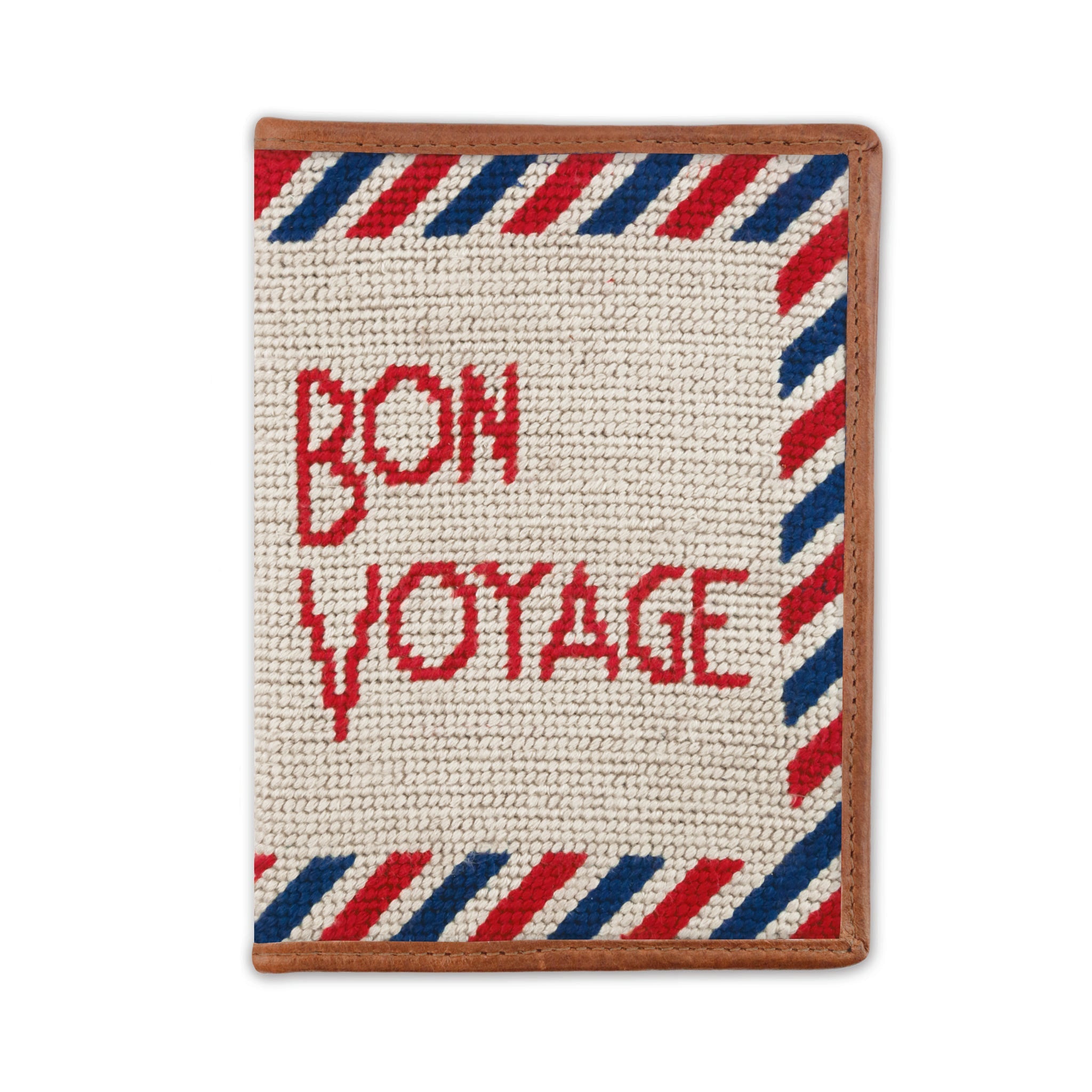 Smathers and Branson Bon Voyage Light Khaki Needlepoint Passport Case  