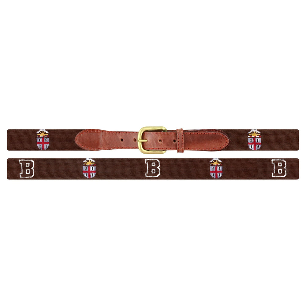 Smathers and Branson Brown Crest-B Dark Brown Needlepoint Belt Laid Out 