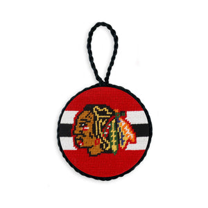Smathers and Branson Chicago Blackhawks Needlepoint Ornament Red - Jersey Stripes Black Cord  