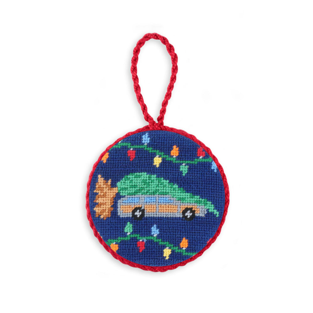 Smathers and Branson Christmas Vacation Needlepoint Ornament Classic Navy Red Cord  