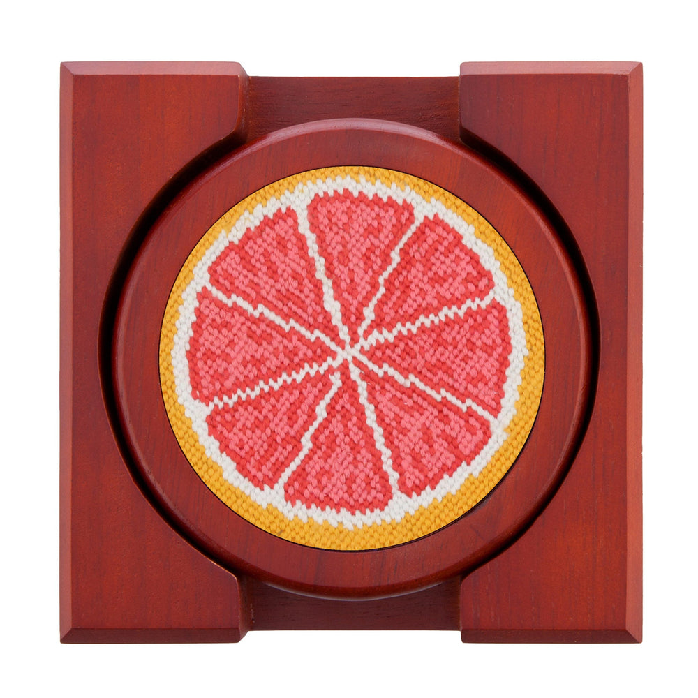Smathers and Branson Citrus Slices Needlepoint Coasters with coaster holder  