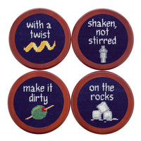 Smathers and Branson Cocktail Orders Needlepoint Coasters Dark Navy    