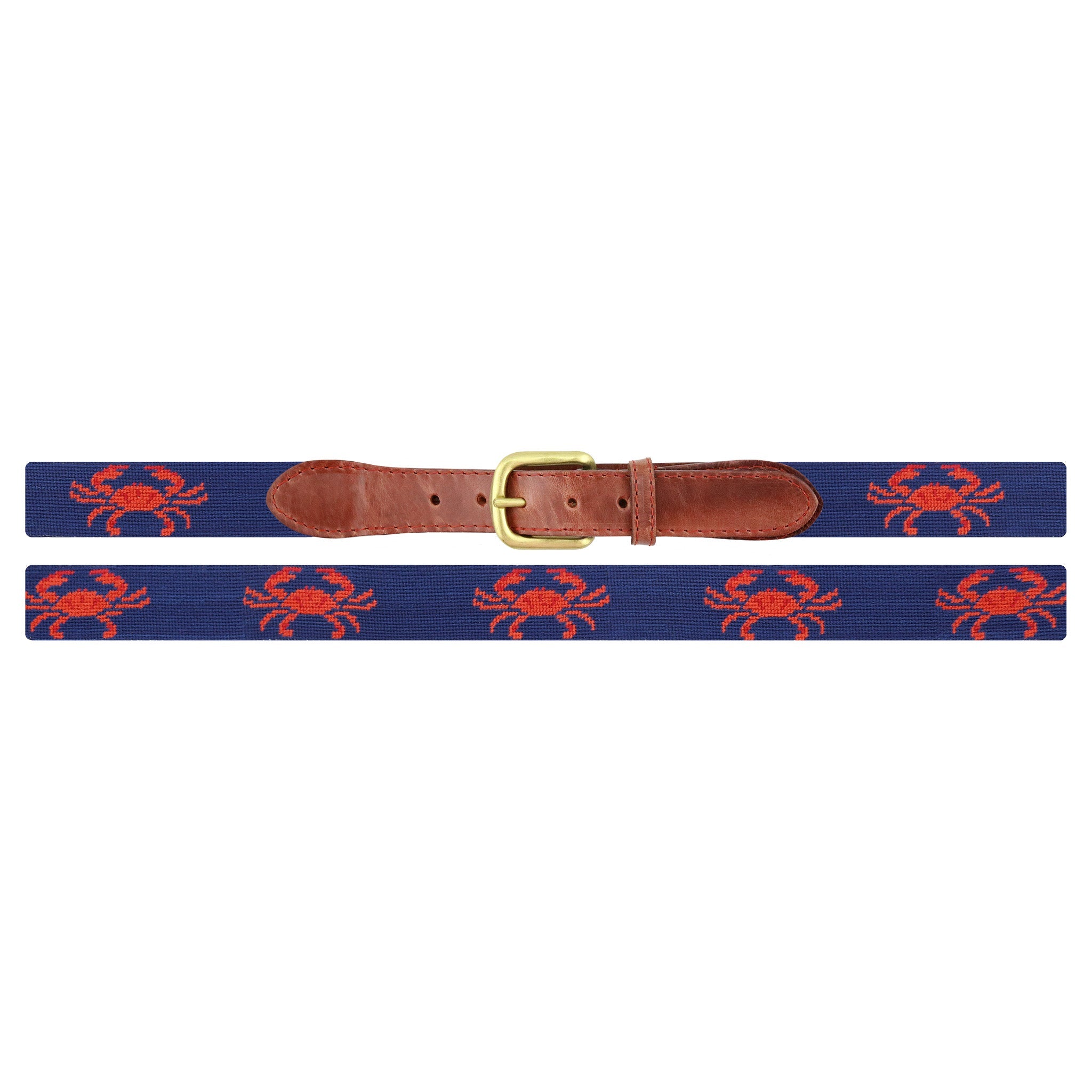 Smathers and Branson classic navy coral crab needlepoint belt with red crabs