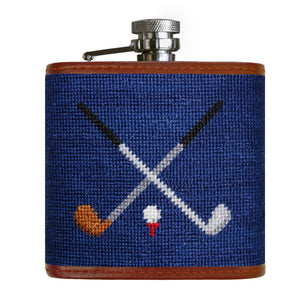 Smathers and Branson Crossed Clubs Classic Navy Needlepoint Flask Front 
