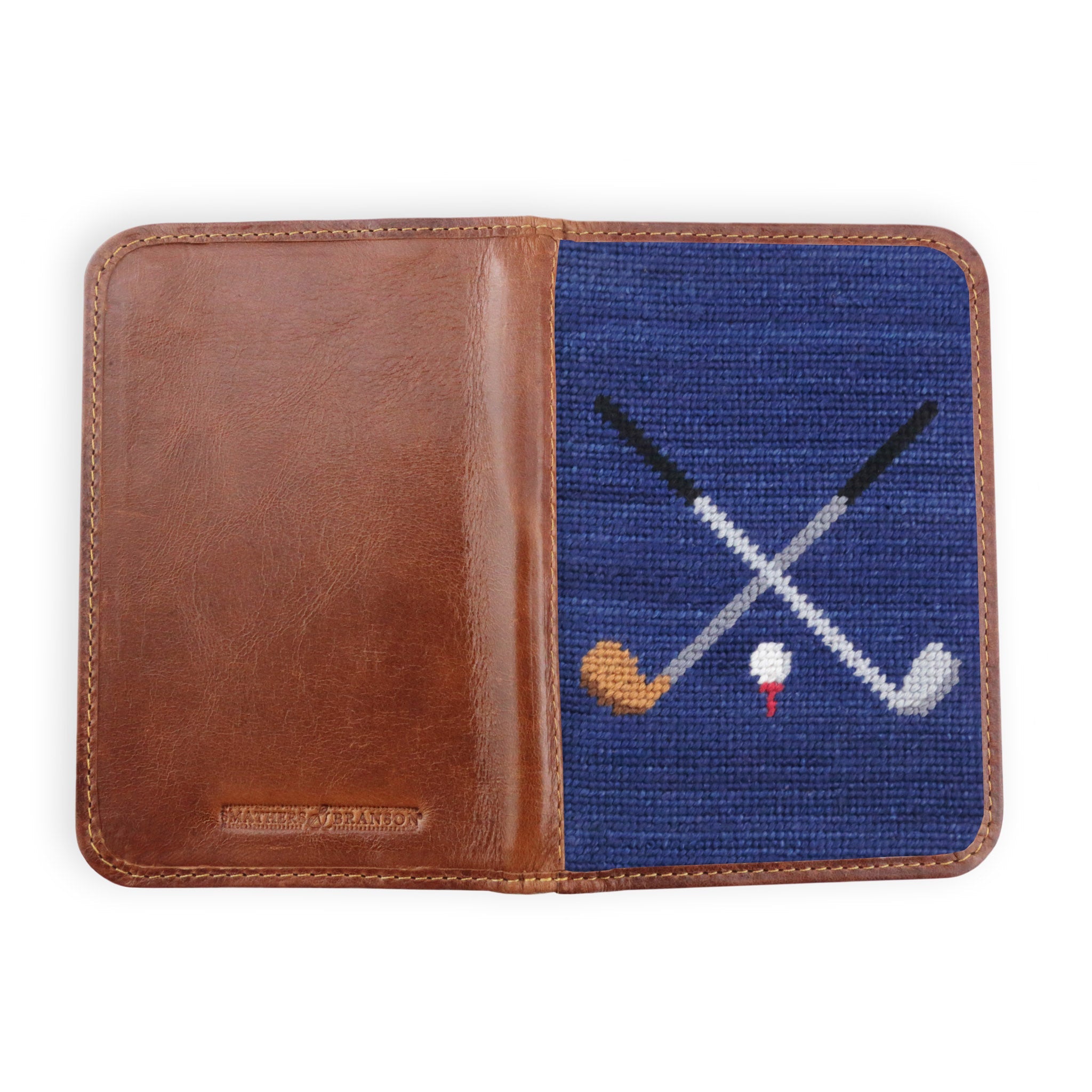 Smathers and Branson Crossed Clubs Classic Navy Needlepoint Golf Scorecard Opened 