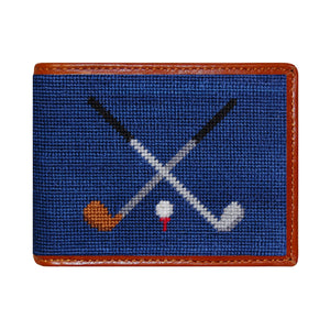 Smathers and Branson Crossed Clubs Classic Navy Needlepoint Bi-Fold Wallet  