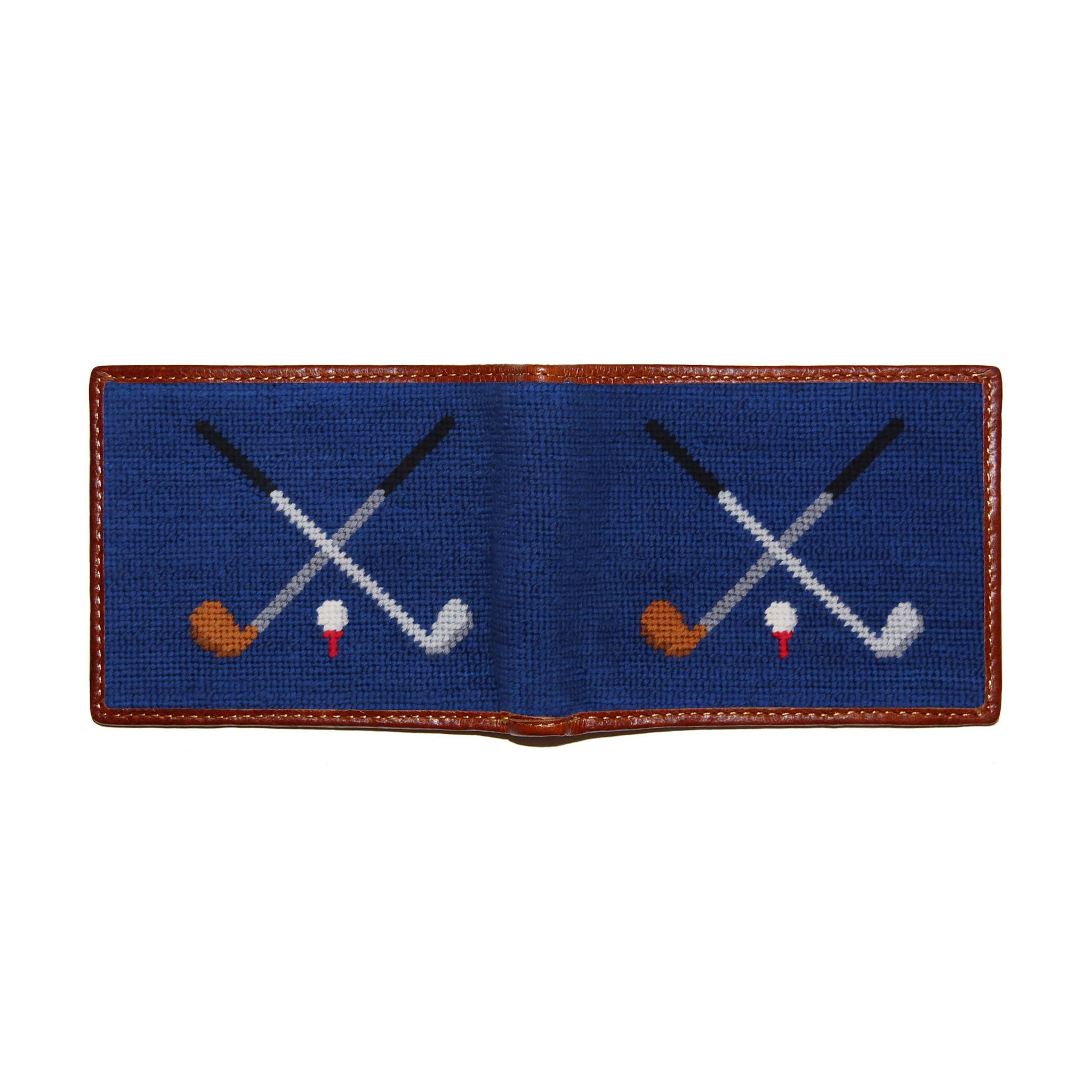 Smathers and Branson Crossed Clubs Classic Navy Needlepoint Bi-Fold Wallet  