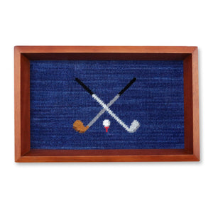 Smathers and Branson Crossed Clubs Needlepoint Valet Tray Classic Navy Chestnut Wood    