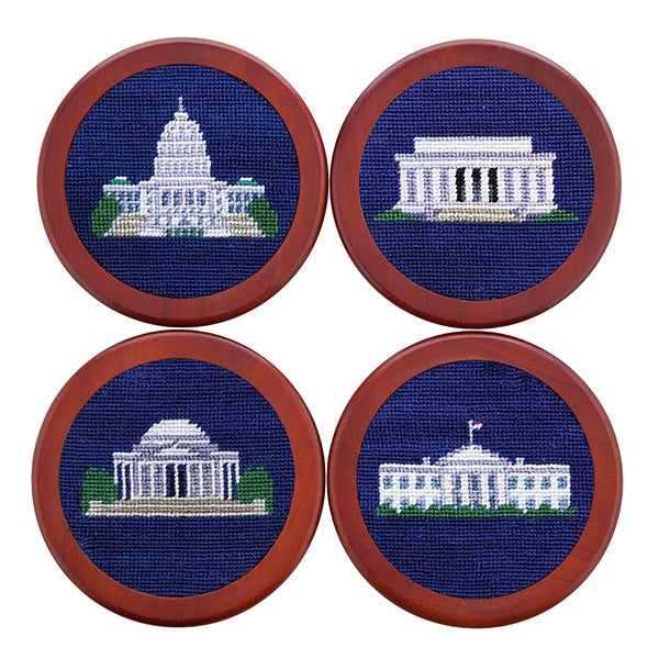 Smathers and Branson DC Monuments Classic Navy Needlepoint Coasters    