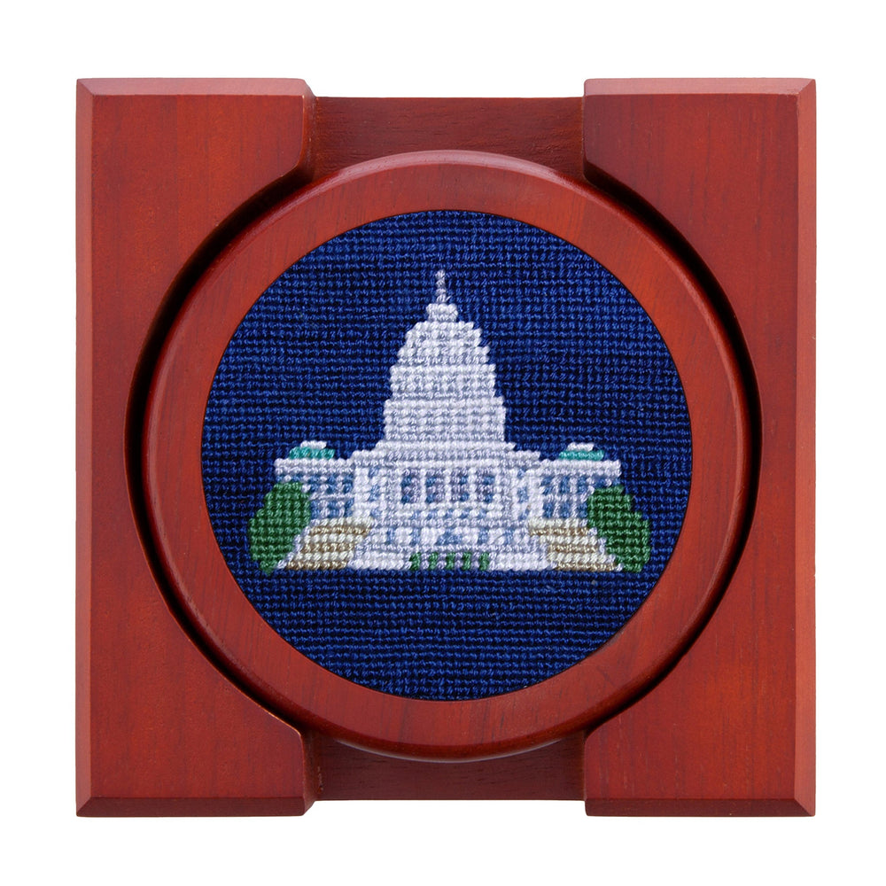 Smathers and Branson DC Monuments Classic Navy Needlepoint Coasters with coaster holder  