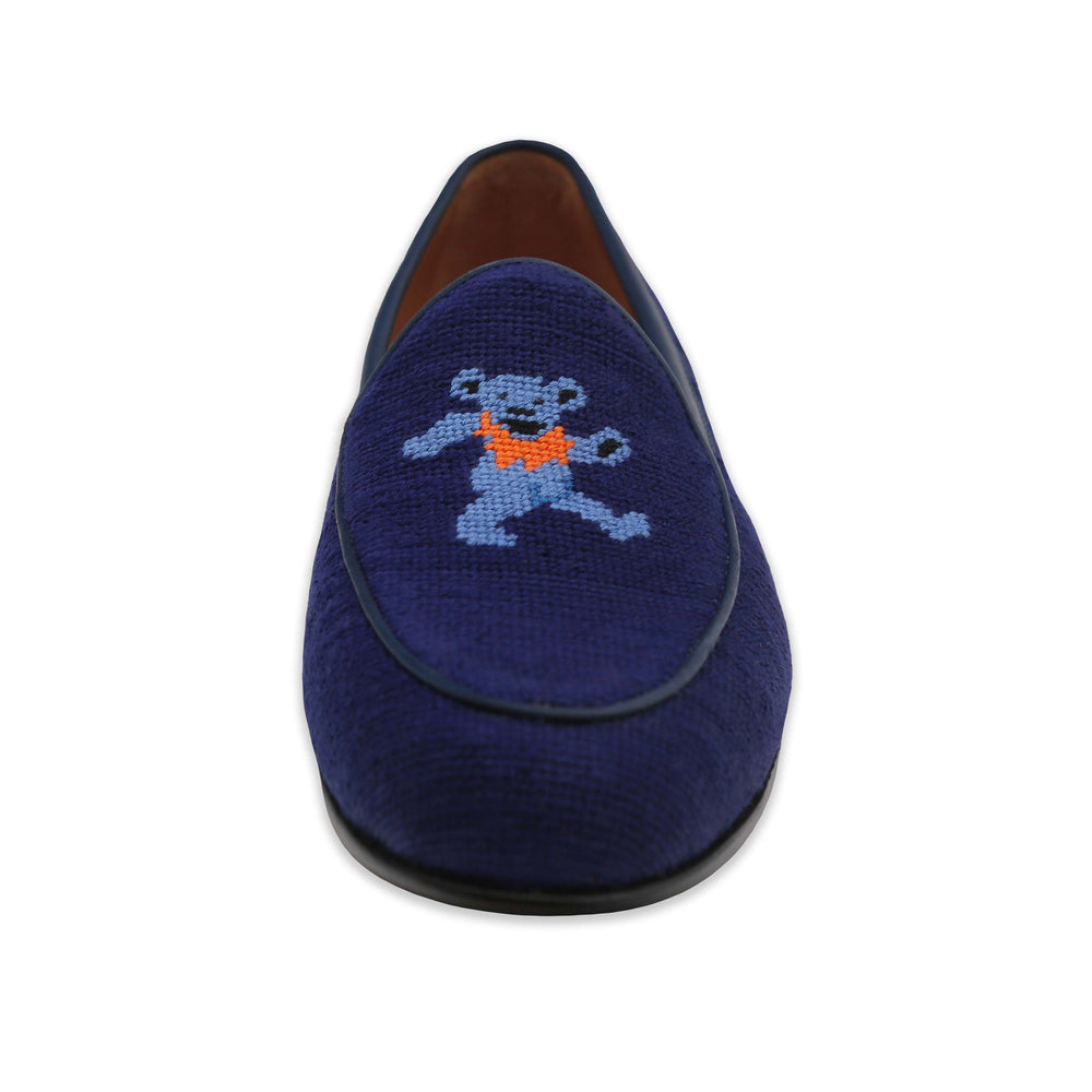 Smathers and Branson Dancing Bears Needlepoint Belgian Loafers Dark Navy Front 