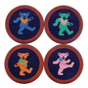 Smathers and Branson Dancing Bears Dark Navy Needlepoint Coasters    