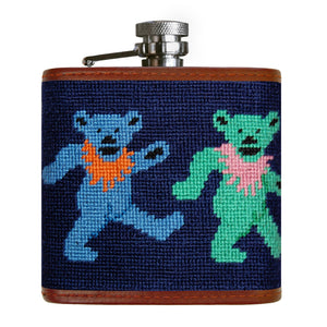 Smathers and Branson Dancing Bears Dark Navy Needlepoint Flask Front 