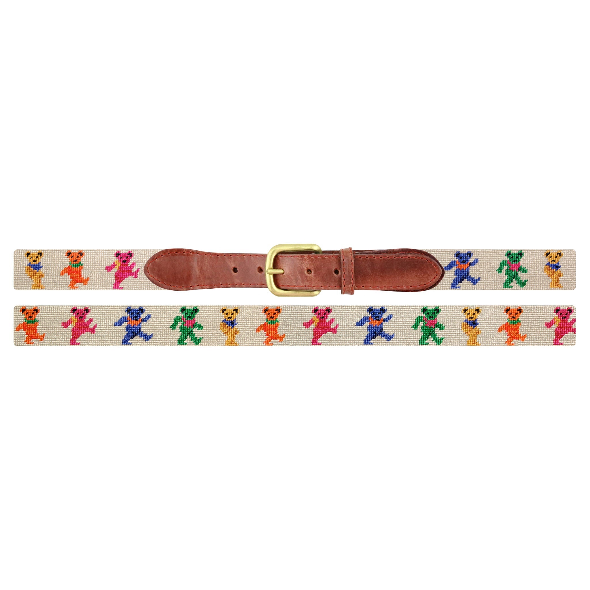 Smathers and Branson Dancing Bears Oatmeal Needlepoint Belt Laid Out 