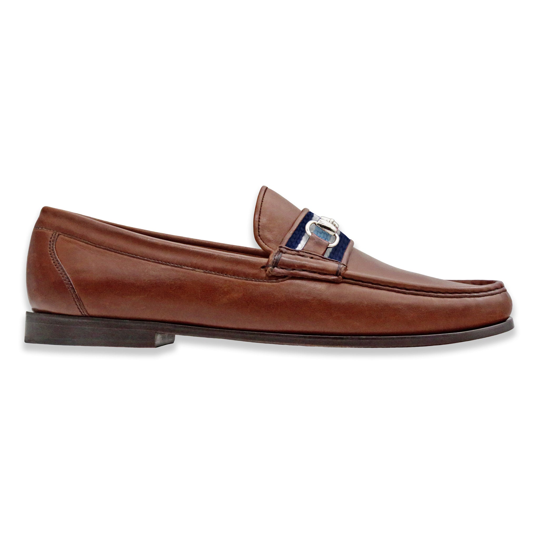 Darcy Stripe Downing Bit Loafers (Dark Navy-Light Blue) (Chestnut