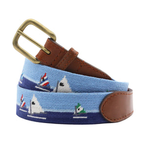 Smathers and Branson day sailor scene needlepoint belt with sailboats on the water
