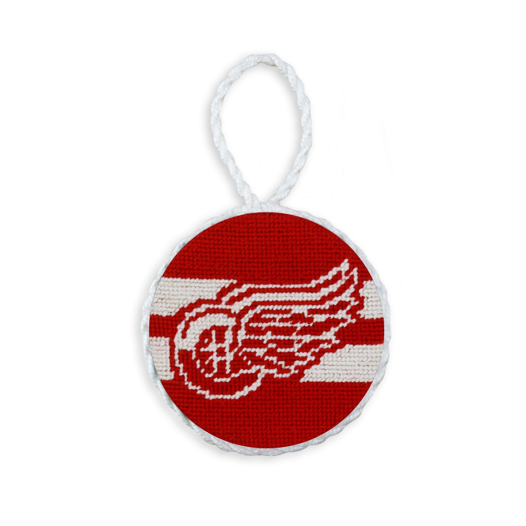Smathers and Branson Detroit Red Wings Needlepoint Ornament Red - Jersey Stripes White Cord  