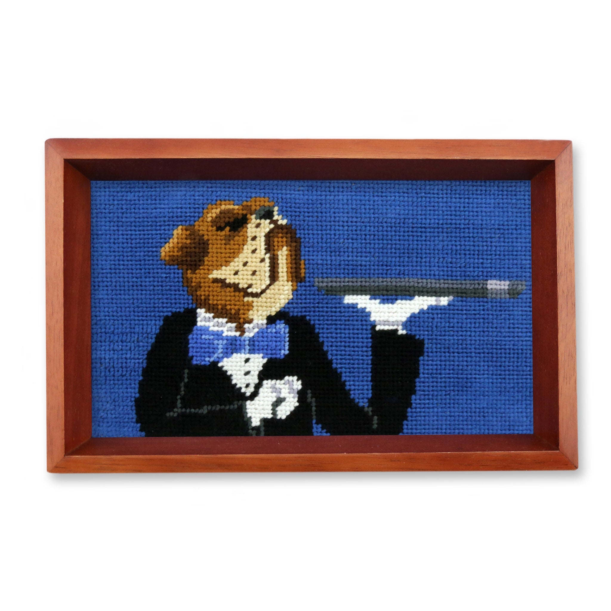 Smathers and Branson Doggy Butler Blueberry  Needlepoint Valet Tray  