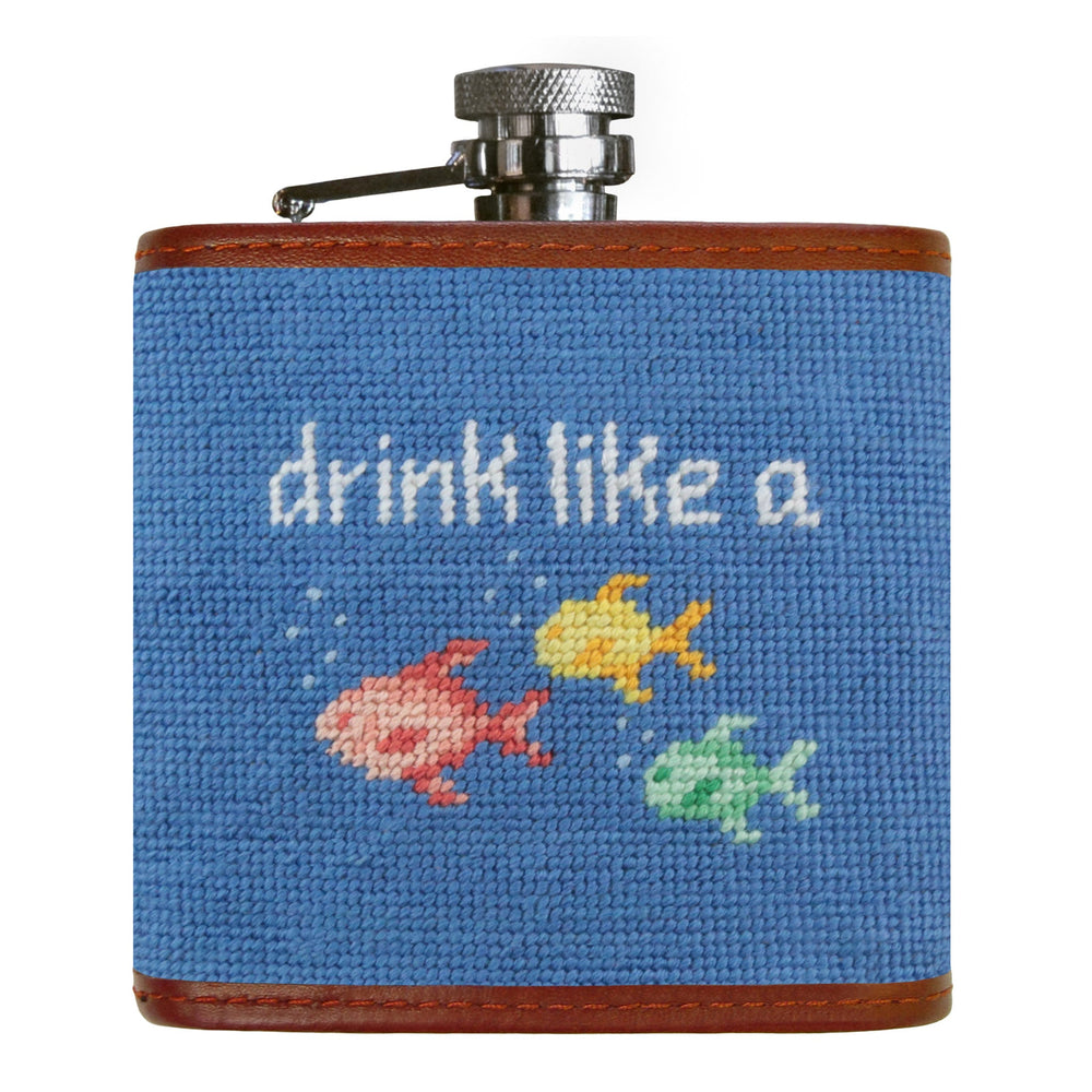Smathers and Branson Drink Like a Fish Cornflower Needlepoint Flask Front 
